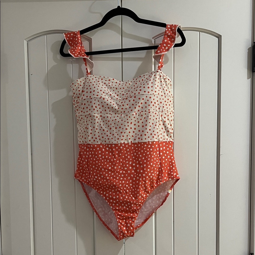 Summersalt Ruffle Coral and White Swimsuit